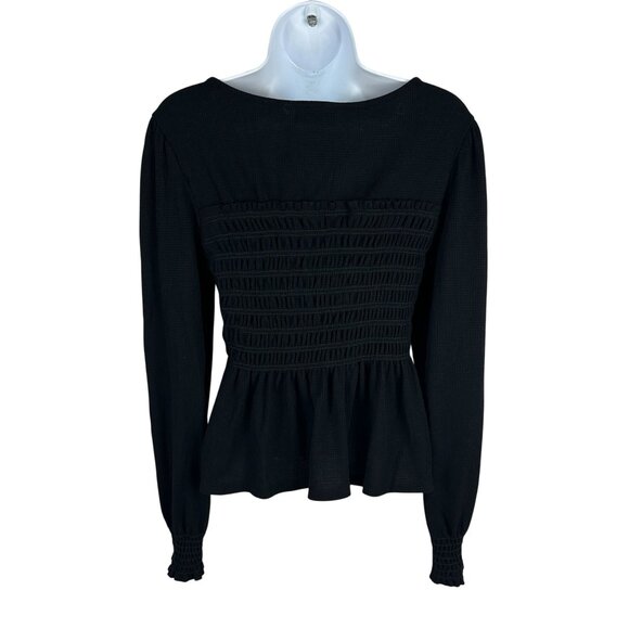 Black Long Sleeve Smocked Peplum Top By Alterd State Size Small - Picture 2 of 4